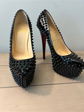 Christian Louboutin Black Patent Spike Platform Pumps